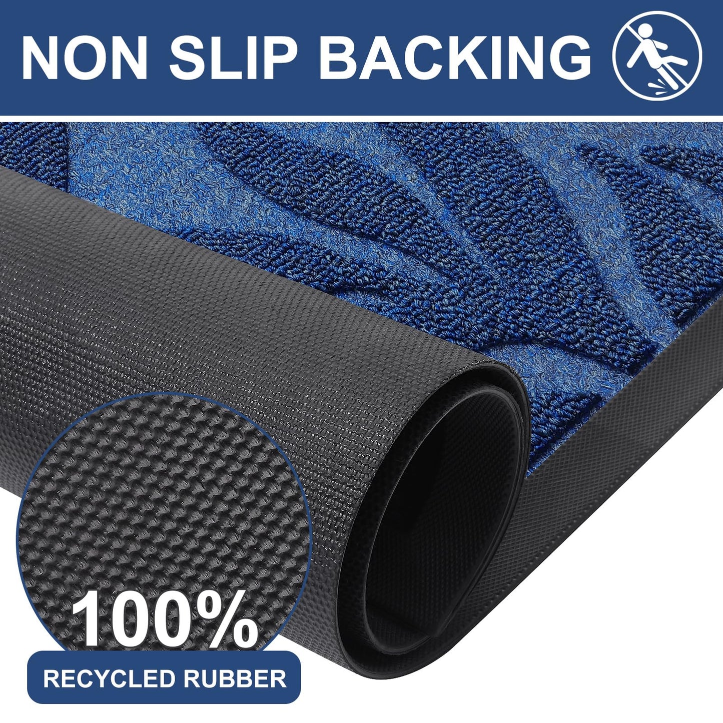 Smiry Front Door Mat Indoor Outdoor Entrance, Heavy Duty Natural Rubber, Trap Dirt and Moisture, Non-Slip Doormats, Low Profile, Easy Clean Patio Porch Entryway Mat, 29.5x17, Ocean Blue