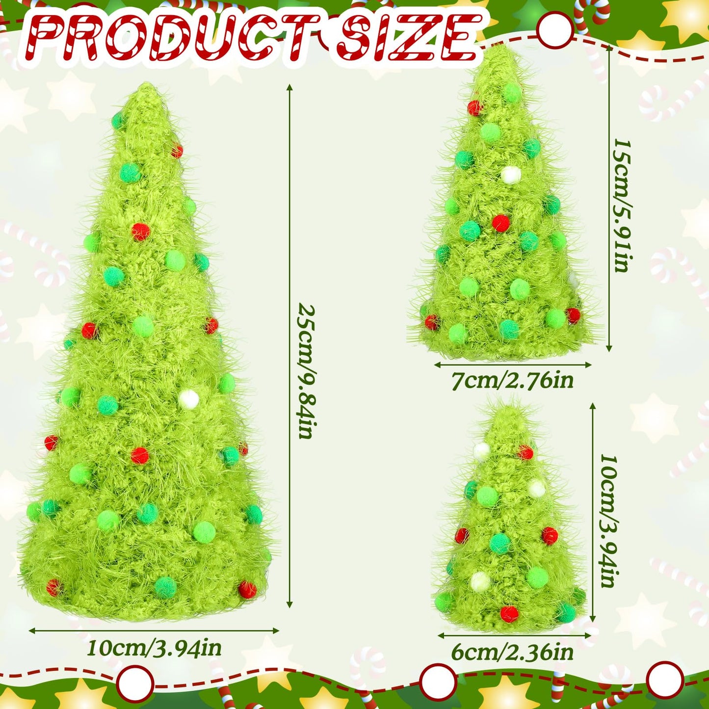 Fullhawl 3 Pcs Christmas Table Decorations Lime Green Furry Christmas Tree Yarn Centerpiece Artificial Plush Fur Fluffy Spot Surface Cone Table Signs Xmas Party Decor (Green,Multiple Size)