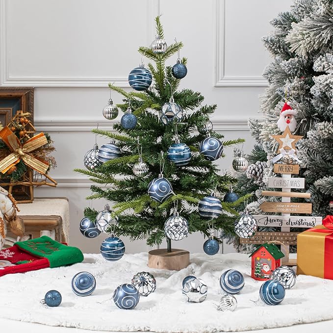 100Pcs Christmas Balls Ornaments Set, Shatterproof Christmas Decorations with Hand-held Gift Package for Xmas Tree/Holiday/Wedding/Holiday/Party Decor (Silver&Blue)
