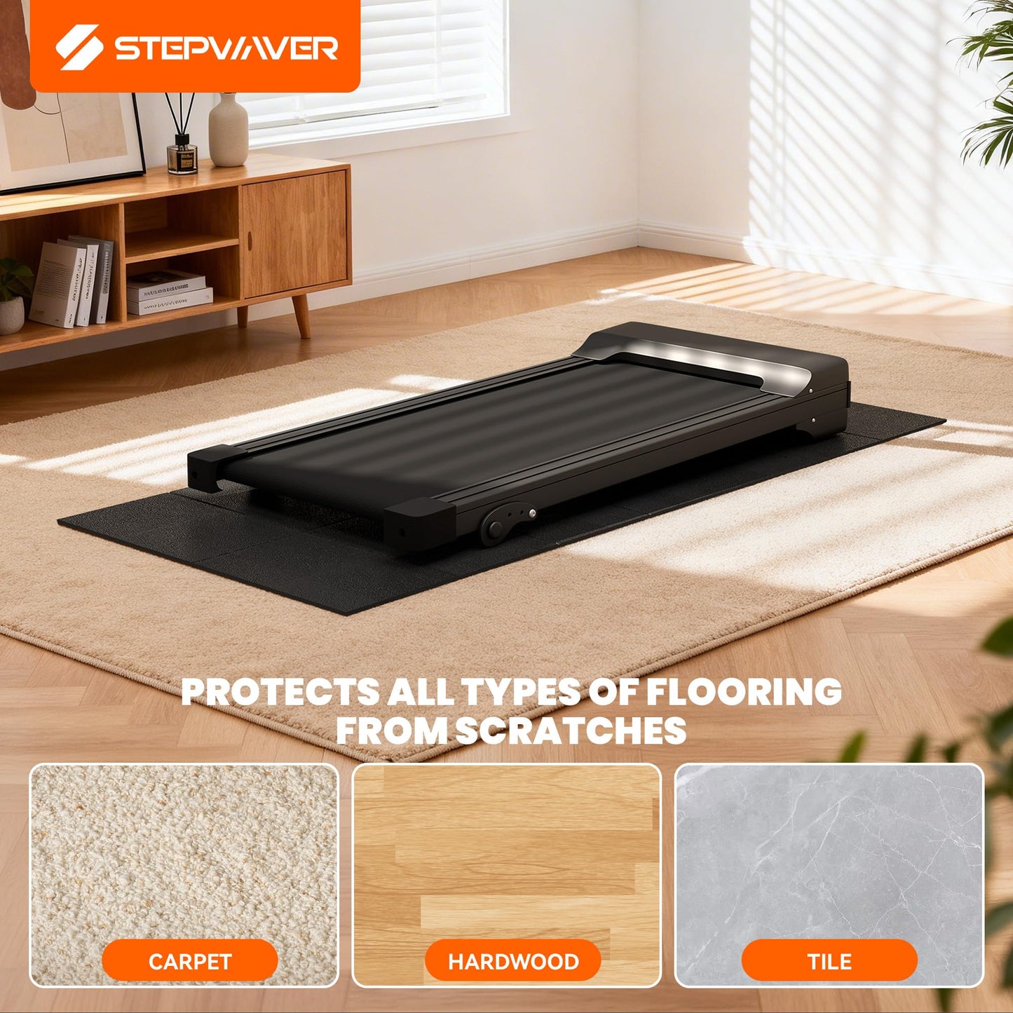 Stepwaver Walking Pad Mat for Carpet, Treamill Mat for Hardwood Floors, High Density, 1/4 Thickness, Folable, Floor Protection for Bike, Elliptical, Treadmill