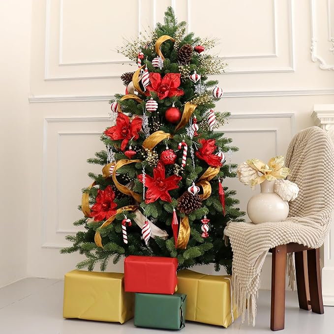 Christmas Ball Ornaments Set Shatterproof Christmas Tree Ornaments 24 PCS Painted Shaped Styles Xmas Tree for Holiday Decor,Red