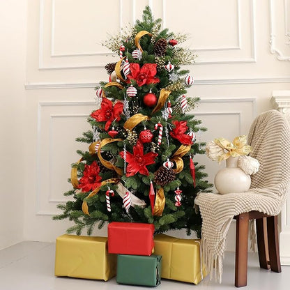 Christmas Ball Ornaments Set Shatterproof Christmas Tree Ornaments 24 PCS Painted Shaped Styles Xmas Tree for Holiday Decor,Red