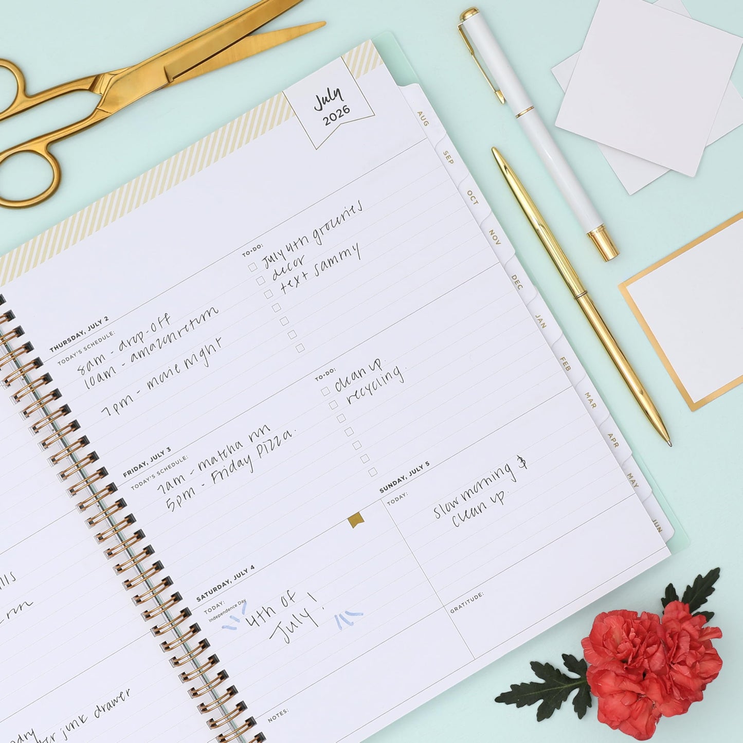 Blue Sky Day Designer 2026-2027 Weekly and Monthly Academic Year Planner Calendar, July 2026 - June 2027, 8.5" x 11", Flexible Cover, Laminated Tabs, Storage Pocket, Includes Stickers, Secret Garden Mint