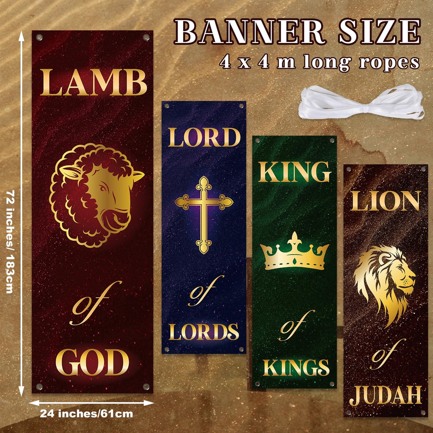4Pcs Church Banners for Sanctuary Wall Welcome Religious Banners Hanging Backdrop Classic Lion King Lord Lamb Church Banner Scripture Bible Verses Exquisite Banner for Holiday Sunday School Decor