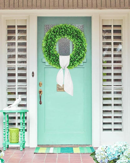 20 inch Artificial Boxwood Wreath for Front Door, Greenery Spring Summer Wreath for All Seasons with Sash，St Patrick's Day Decoration, Farmhouse, Garden, Wedding, Indoor & Outdoor