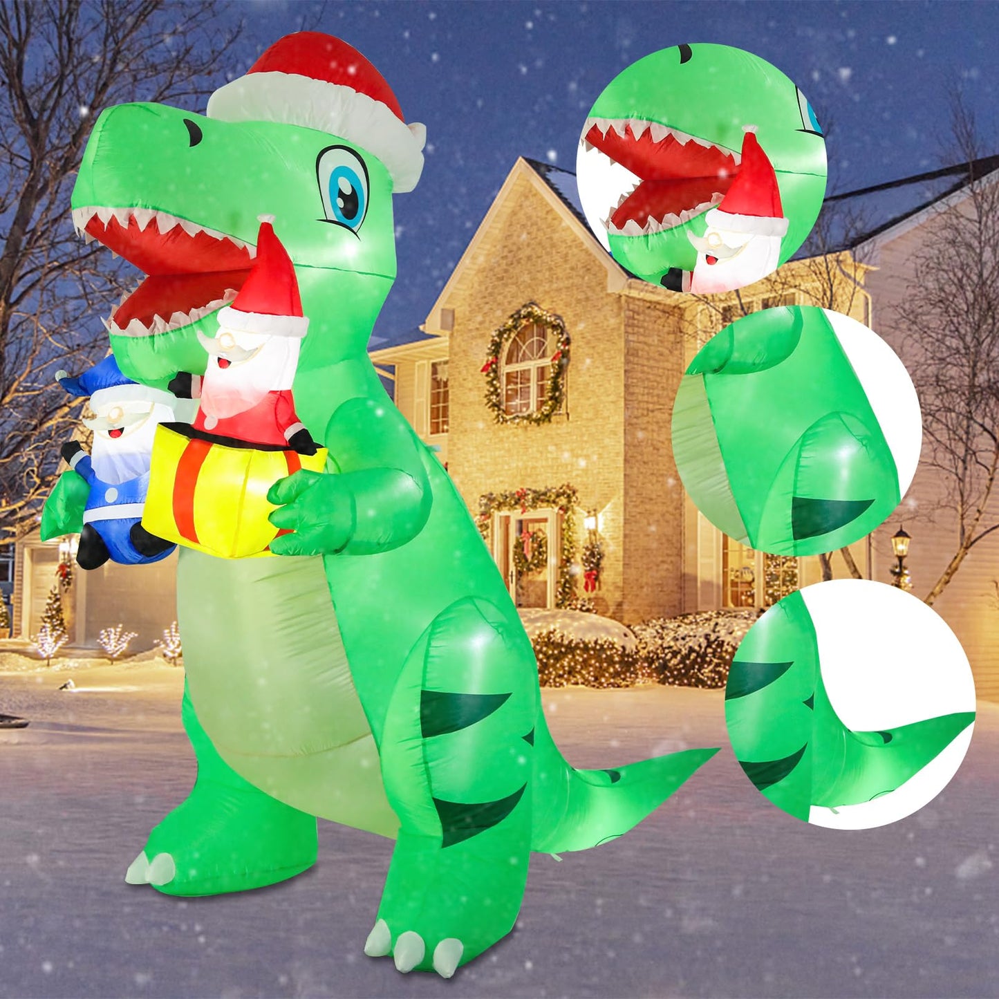 Vipush 8 FT Christmas Inflatable Decorations Dinosaur Christmas Decorations Outdoor Inflatable with LED Light, Outdoor Holiday Decor Blow Up Yard Decor