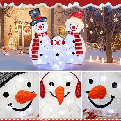 BRIGHTDECK Light Up Snowman Christmas Decorations Outdoor, 54 LEDs Set of 3 Lawn Ornament, Outdoor Lighted Holiday Displays for Christmas Yard Decorations (Snowman)