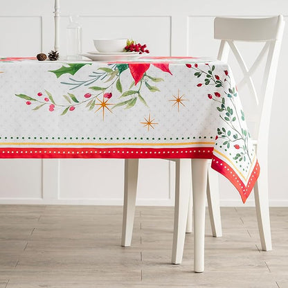 Maison d' Hermine Table Cloth Rectangle Table 100% Cotton 70 x 108 Inches Fall Tablecloth Reusable Everyday Use for Thanksgiving Christmas Decorations Dining Farmhouse Party (Poinsettia Christmas)