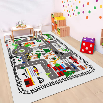 LTKOUGFAM 5x7ft Kids Town Road Play Rug - Car Playmat, Kids Rugs for Playroom Car Mat Town City Road Traffic Rugs, Extra Large Boys Kid Cars Track Play Rug (Style Five, 78.7X 59 INCH)