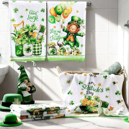 Breling Set of 6 St. Patrick's Day Kitchen Towels Shamrock Green Dish Towel