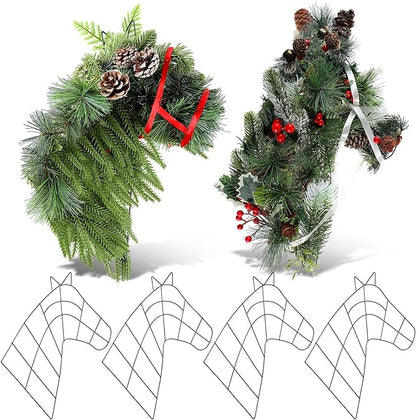 6 Pcs 15.5 Inch Christmas Wreath Horse Head Wreath Metal Frame Horse Wire Garland Xmas Garland for Farmhouse Holiday Wall Porch Door Home Chair Fireplace Hanging Decor Xmas Tree Ornament