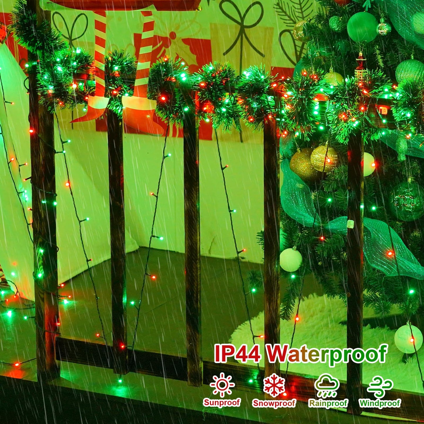 QITONG 500LED Red and Green String Lights, 165ft Christmas Lights Outdoor Waterproof with Plug in, Green Wire Twinkle Tree Lights Indoor with 8 Modes