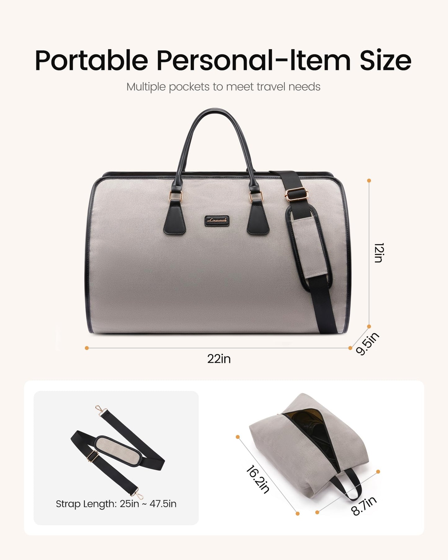 LOVEVOOK Garment Bags for Travel,3 in 1 Garment Duffle Bags for Travel with Shoe Pouch,Carry on Garment Bag for Women Men,Hanging Suitcase Suit Dress Business Travel Bag Weekender Bag