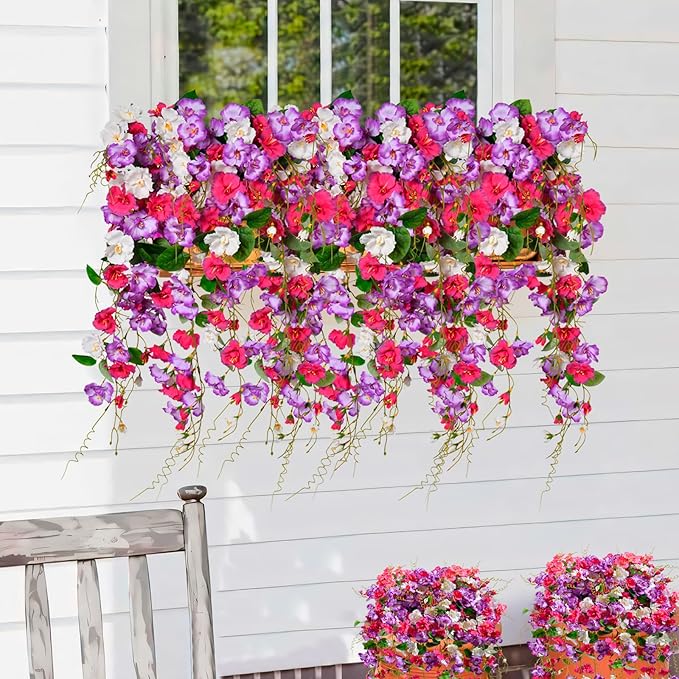Artificial Flowers for Outdoors 2 Pack Fake Hanging Plants with Faux Hibiscus Flowers Summer Fall Decor UV Resistant Silk Leaves for Indoor Outdoor Front Door Porch Patio Planter Decor