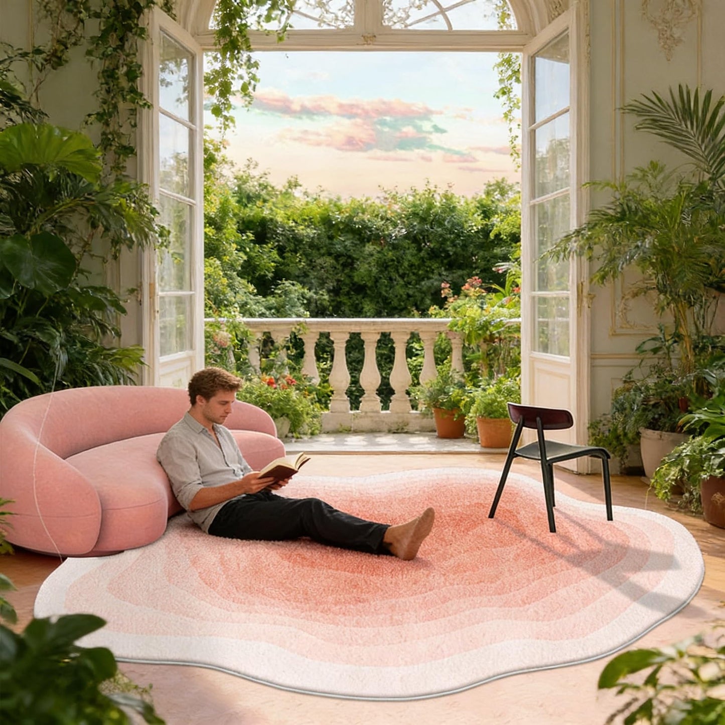 Gradient Irregular Shaped Rug Boho Art Area Rug Decor Unique Designer Carpet Irregular Shaped Area Rug ﻿(H,60X90cm)
