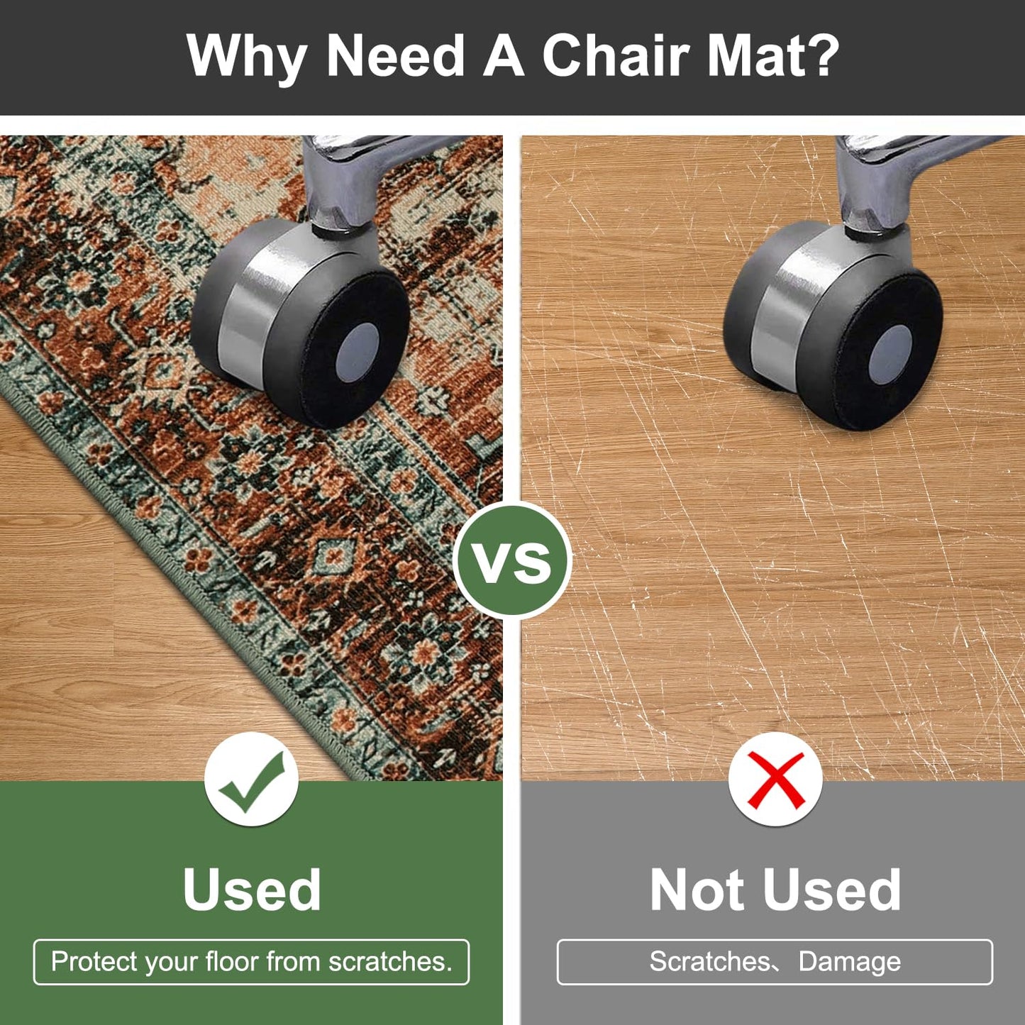 Anidaroel Office Chair Mat for Hardwood Floor/Tile Floor, 48"x60" Desk Chair Mat for Hard Floors, Under Desk Rug Protector for Rolling Computer Gaming Chairs, Anti Slip Machine Wash Low Pile Carpet