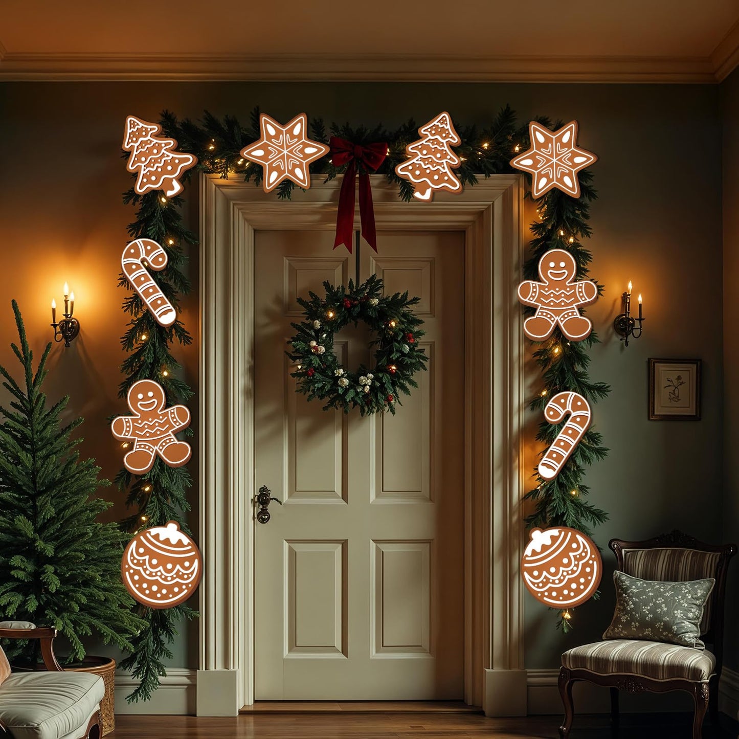 Cinrobiye Christmas Decorations Indoor Tree Picks：10 Pcs Large Gingerbread Man Christmas Tree Picks, Rustic Holiday Ornaments for Xmas Tree Topper Home Winter Party Door Car Decor (10, Gingerbread)