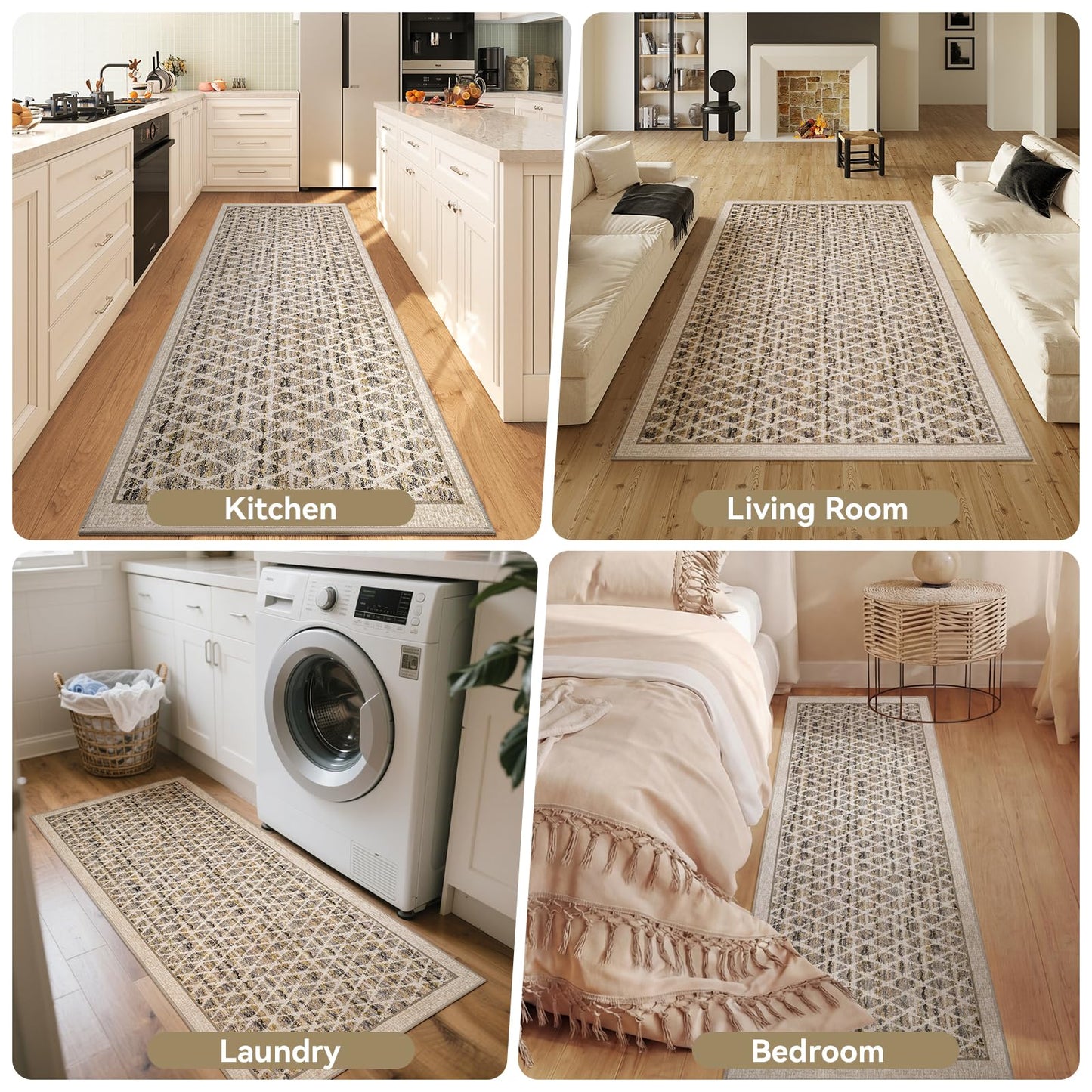 Washable Runner Rug 2x6 for Hallway, Non Slip Kitchen Runner Rug, Soft Low Pile Indoor Carpet Runner for Entryway, Laundry Room, Bedroom Decor (2'x6', Beige)