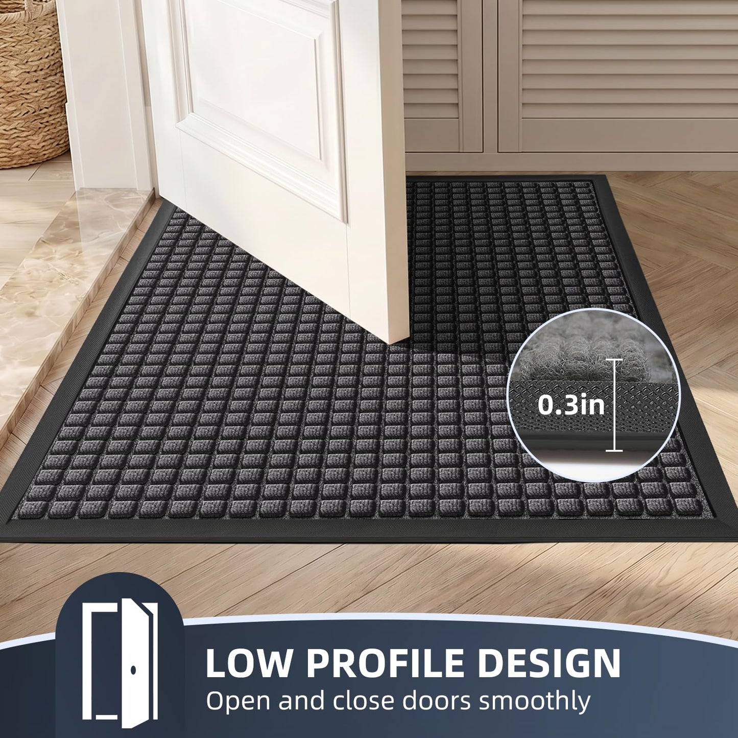 WELDUN Front Door Mat Outside Entrance, Heavy Duty Waterproof Doormat for Indoor/Outdoor, Dirt Trapper with Non-Slip Rubber Backing, Low Profile Easy Clean, Stain & Fade Resistant 29.5"x17", Grey