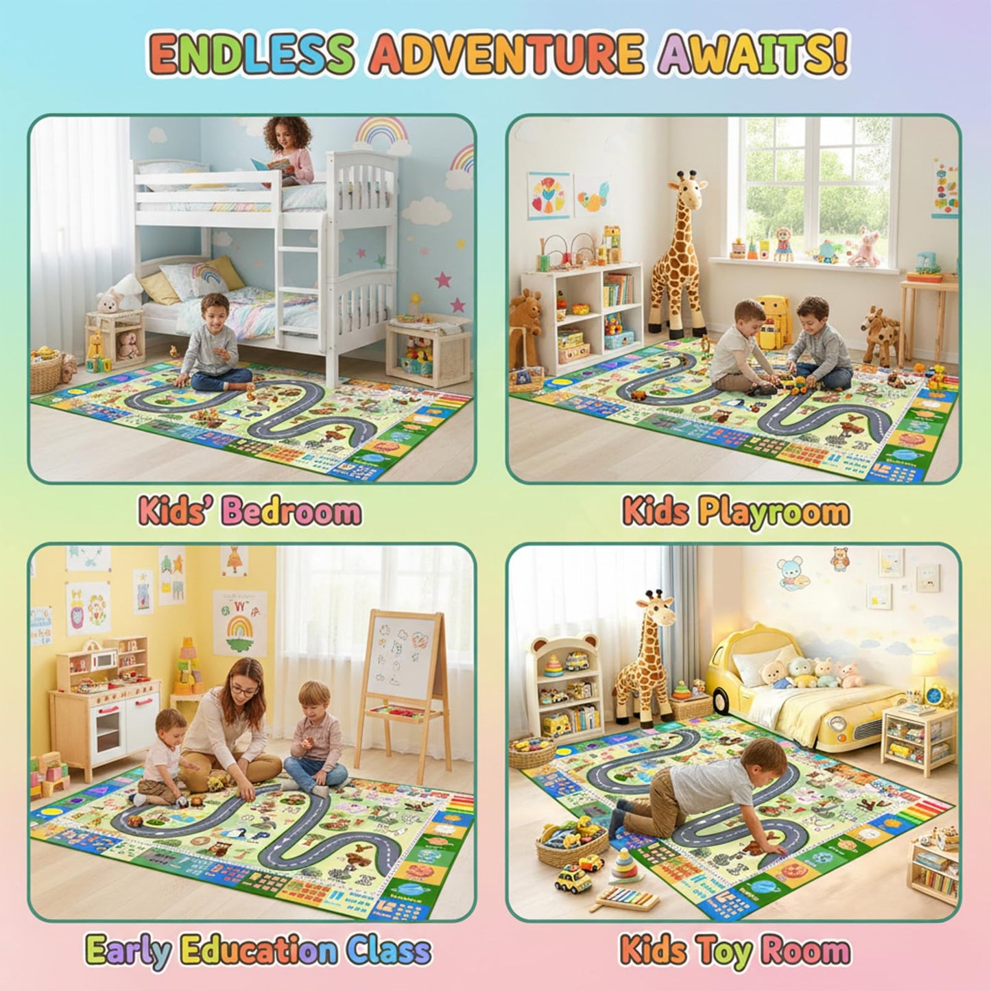 ABC Rugs for Kids Playroom, ABC Alphabet Rug with Animals Seasons Road Design, Non Slip Play Mat for Bedroom Nursery, Educational Learning Carpet for Boys Girls, 2.5x4 Feet