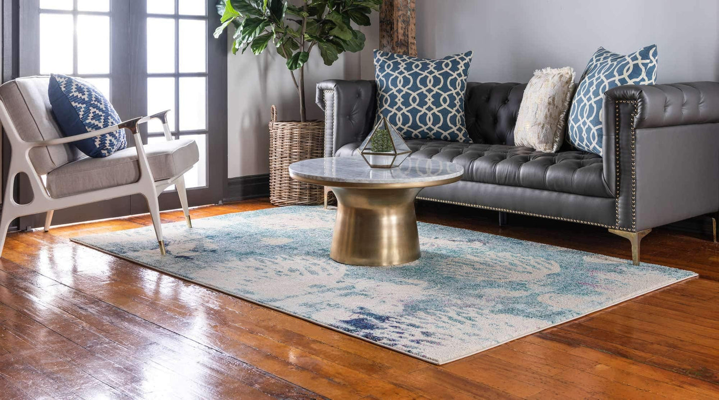 Unique Loom Positano Collection Coastal Modern Coral Lobster Shells Light Blue Area Rug (5' x 8')