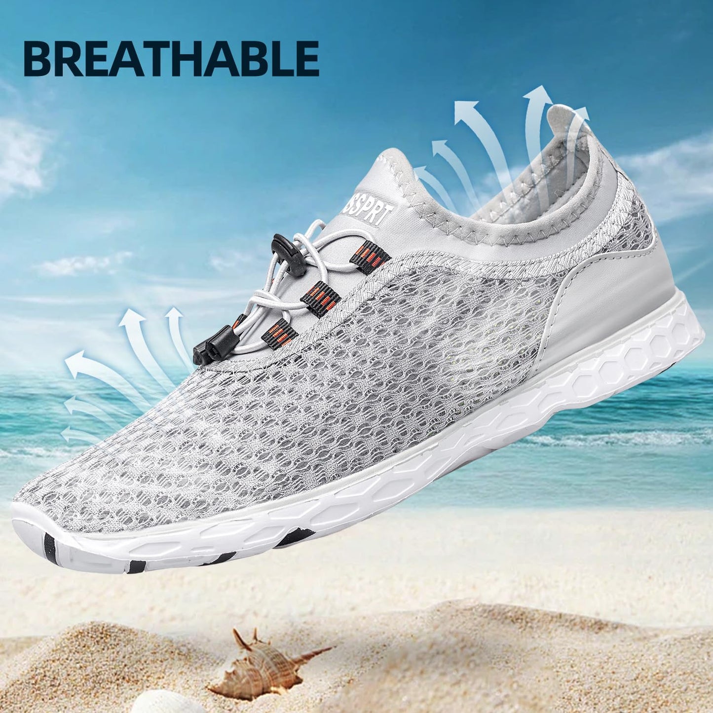 DOUSSPRT Men's Water Shoes Quick Drying Sports Aqua Shoes Grey Size 11