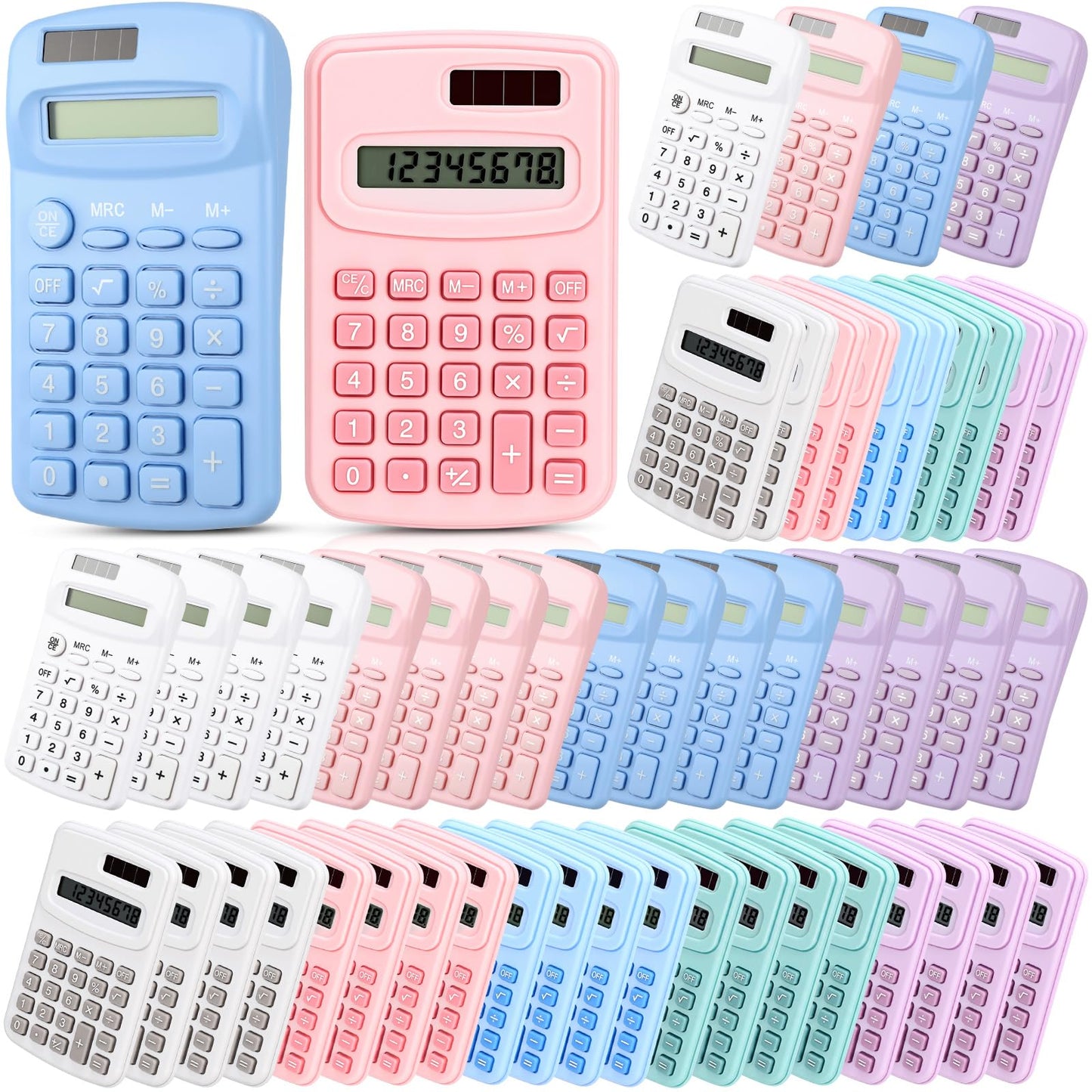 Chumia 50 Pieces Pocket Calculator Bulk Basic Small 4 Function Calculator Battery Powered Handheld Kids Mini Calculators for Students Desktop Primary School Home Office(Macarons)