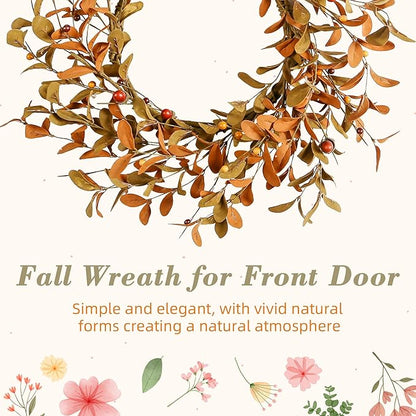 YNYLCHMX 18" Fall Wreaths for Front Door, Artificial Autumn Wreath, Fall Door Wreath with Brown Eucalyptus Leaves for Home Porch Window Wall Farmhouse Decor, Indoor Outdoor, Holiday Decor