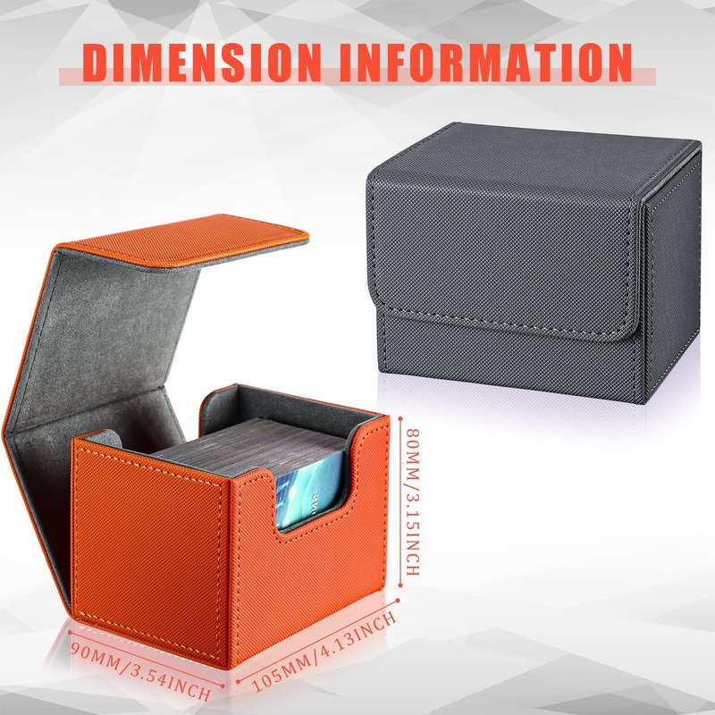 Weewooday 2 Boxes Leather Deck Card Boxes Large Size Fit 100 Plus Sleeved Cards Deck Game for Collectible Playing Compatible with Mtg Tcg(Horizontal,Orange, Gray)