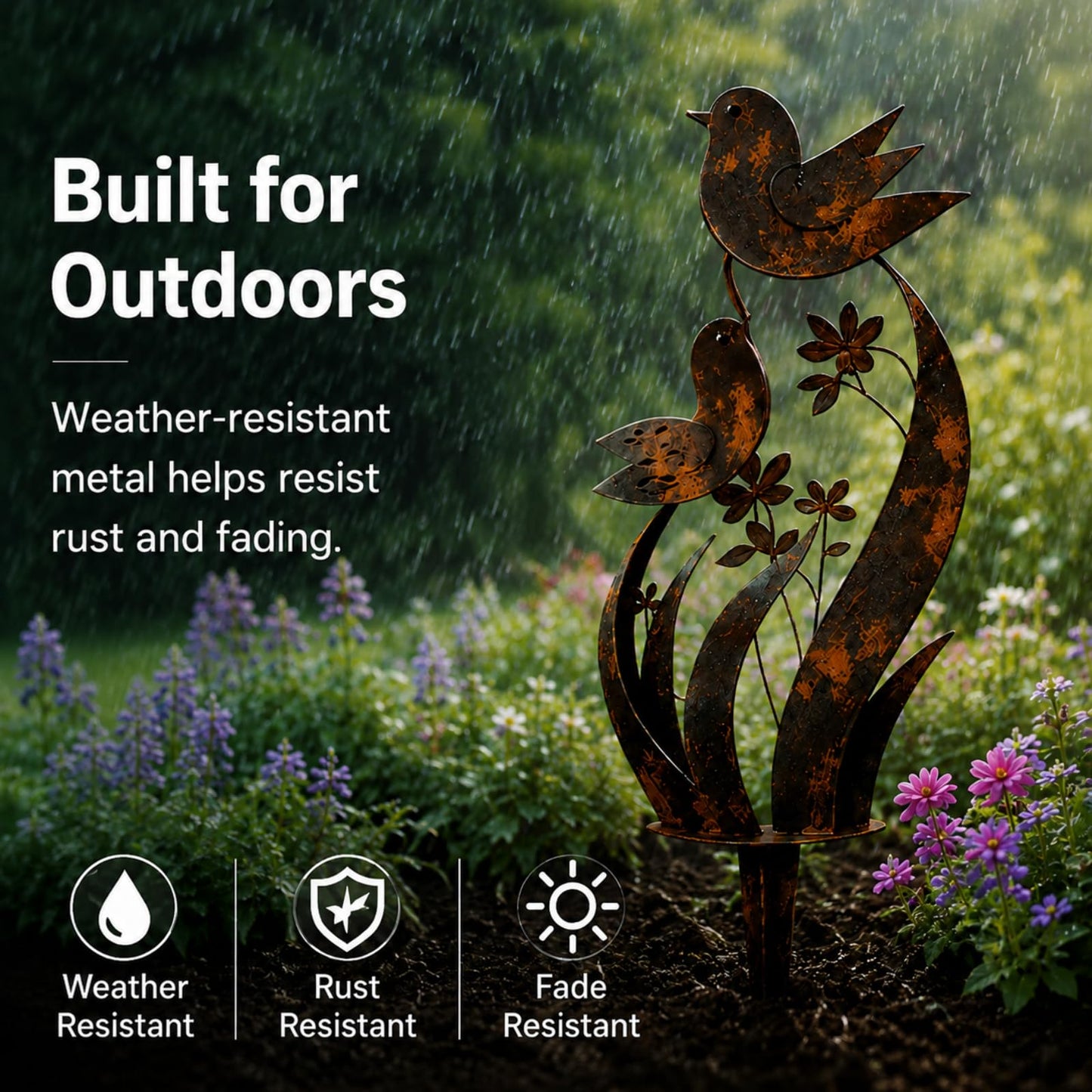 XTGXTG Bird & Wildflower Metal Garden Stake, Rustic Outdoor Yard Art Decor, Weatherproof Decorative Garden Stake for Lawn, Patio, Flower Beds, Planters & Walkways, Gift for Garden Lovers (1 Pack)