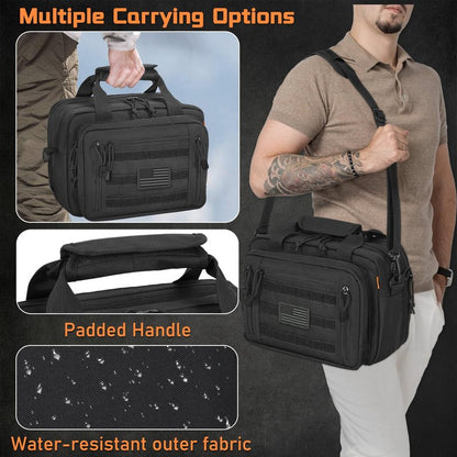 ITHWIU Gun Range Bags For 2 Pistols 6 Magazines, Pistol Case Carrying Shooting Bag with Lockable Zipper for Shooting Range Outdoor Hunting, Black