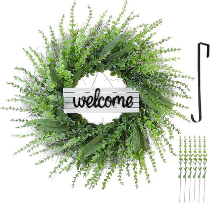 Boxwood Wreaths for Front Door, Green Artificial entryway Large Wreath, Sping Summer All Years Wall Door Home Farmhouse Decoration