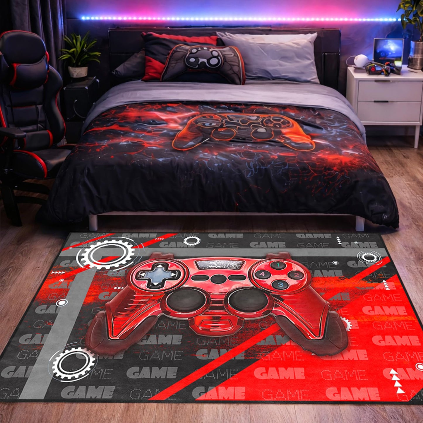 Gamer Teen Area Rug Floor Rugs for Boys 3D Gamepad Red Medium Carpet for Bedroom Floor Mat Doormats Kids Room Gaming Rug Player Black Living Room Mat Home Decor Sofa Carpet, 3'x5'