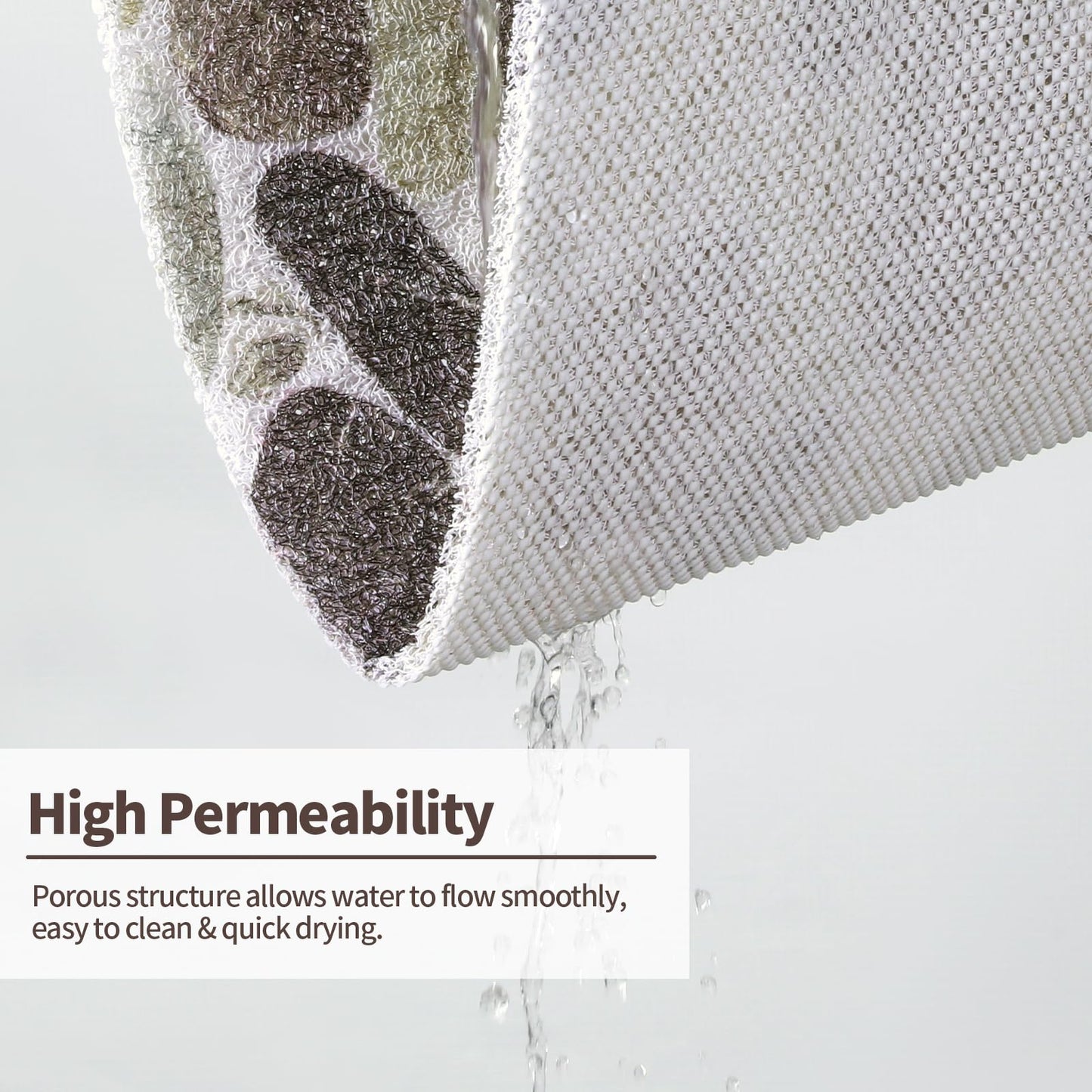 Hombys Non Slip Shower Mat 27x27 in, Shower Floor Mats with Drain Hole, Secure PVC Loofah Mat, Boho Coffee Pebble