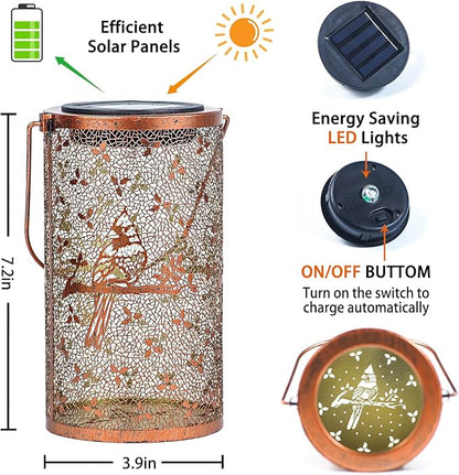 Cardinal Solar Lanterns Outdoor Waterproof Hanging Solar Lights Cardinal Gifts for Women Men Metal Bird Decorative LED Lanterns for Yard, Patio, Lawn, Tabletop, Pathway, Landscape, Garden Decor