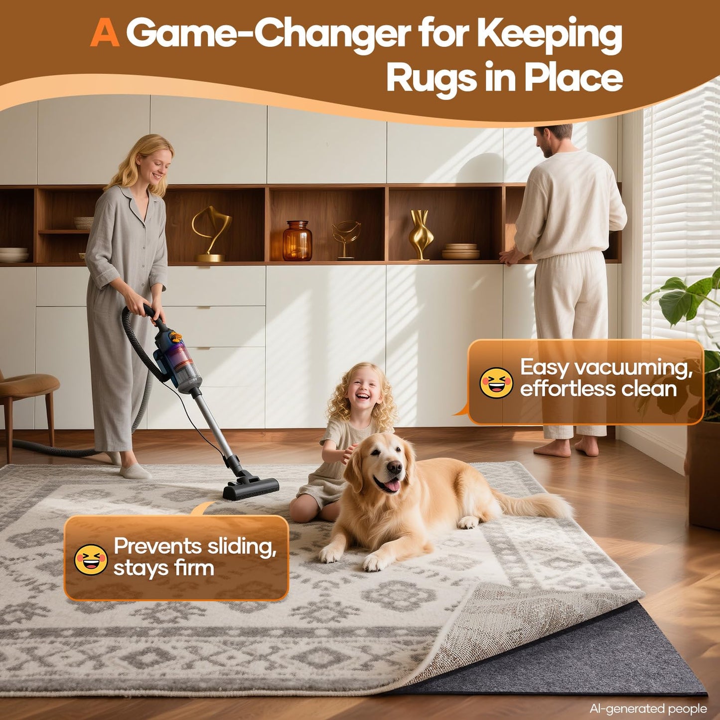 Veken Non Slip Cushioned Rug Pad Gripper 6 x 9 Ft, Felt and Silicone Backing, 1/4 inch Thick Carpet Liner for Hardwood Floors, Under Area Rugs Mat, More Than 99 Pcs Anti-Slip Long Strips Pattern