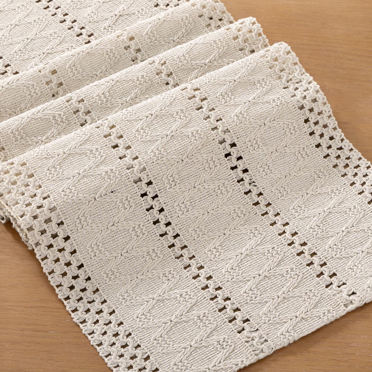 Socomi Boho Table Runner Summer Farmhouse Rustic Macrame Seasonal Long Woven Cotton Linen Small Coffee Dining Kitchen Table Runner for Dresser Scarf Holiday Home Decor 36in Beige