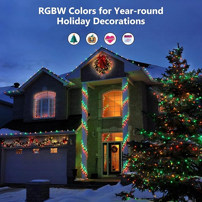 BrizLabs RGBW Christmas Lights, 98.5FT 300 LED Color Changing String Lights with Remote, Warm White Christmas Light, Twinkle Mini Light Dimmable Xmas Tree Light for Indoor Outdoor Xmas Halloween Party