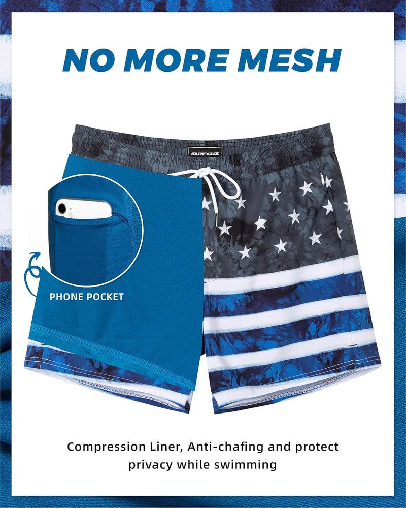 Men's Swim Trunks with Compression Liner - Quick Dry 5-Inch Bathing Suit with Zipper Pockets