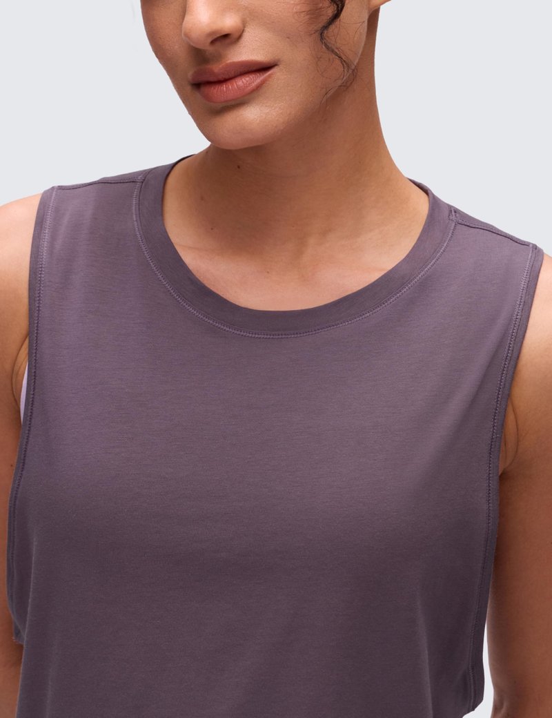 CRZ YOGA Pima Cotton Large Armhole Tank Tops for Women - Workout Sport Athletic Yoga Running Gym Loose Crop Sleeveless Shirts Purple Gray Large