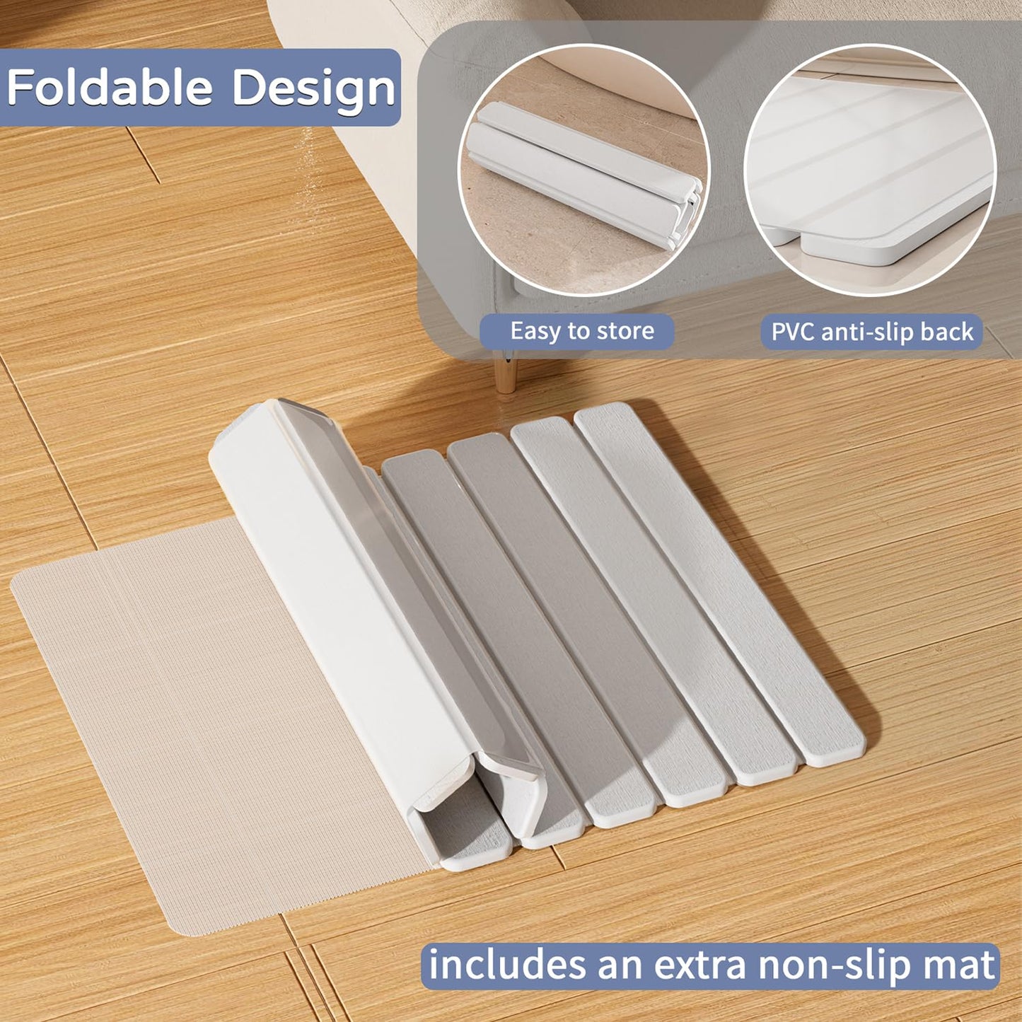 Foldable Stone Bath Mat, Quick Dry Stone Drying Mats for Bathroom, Super Absorbent Bath Mat, Non Slip, Large Diatomaceous Earth Dish Drying Mats for Kitchen Counter 23.5 x 15.4in, White