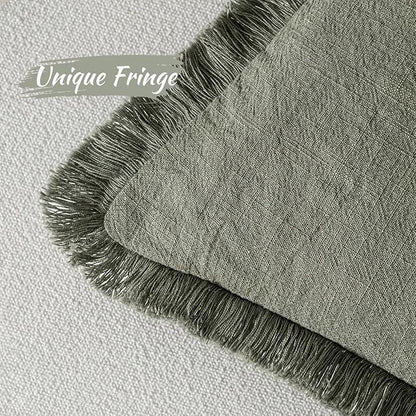 MIULEE Decorative Throw Pillow Covers Neutral Linen Fringe Throw Pillows Euro Shams Set of 2 Light Olive Green Boho Farmhouse Cushions for Couch Sofa Bed Living Room Spring Home Decor 24x24 Inch