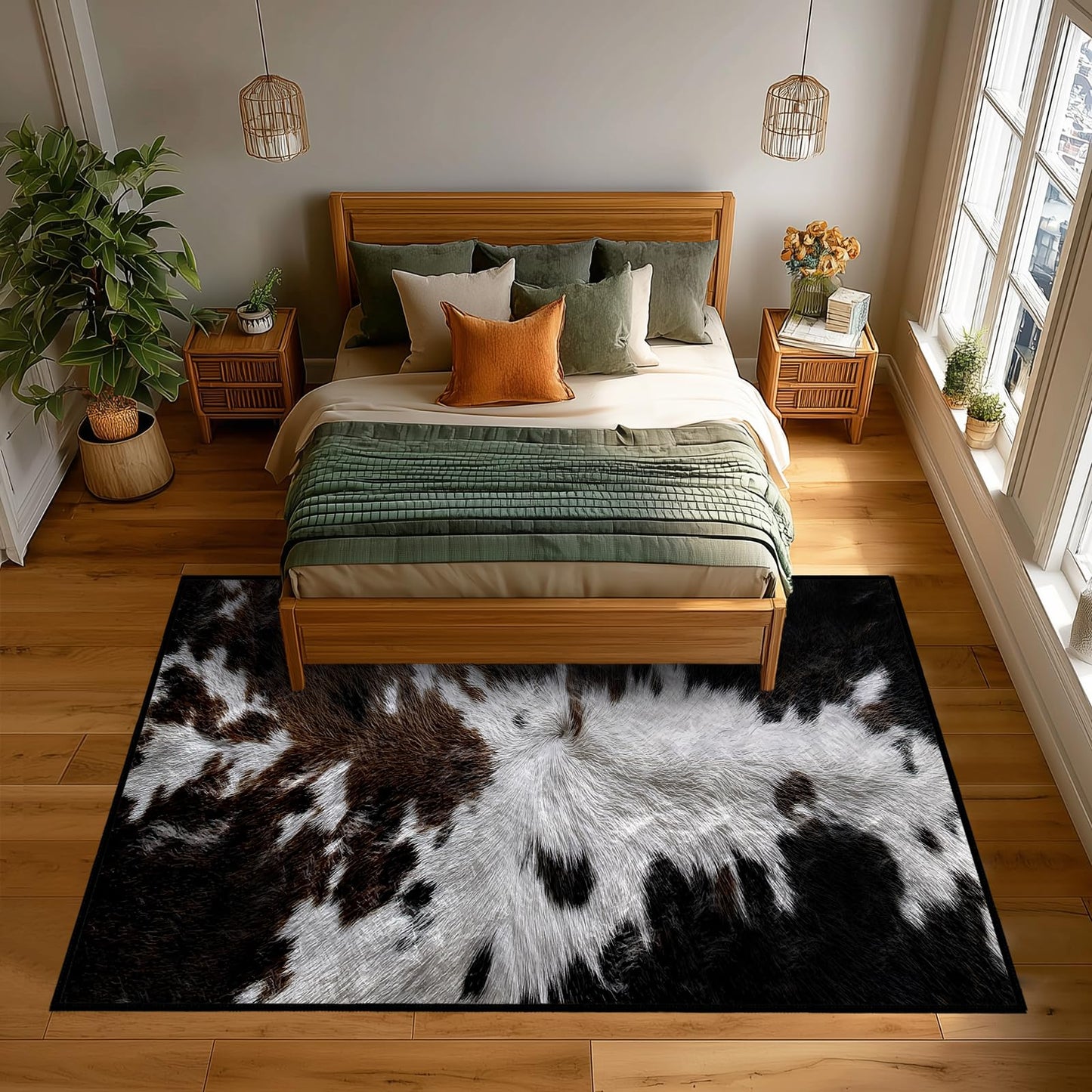 Cowhide Area Rug 5x7,Cow Print Area Carpets for Bedroom, Living Room Carpet Western Rug Rustic Ultra-Thin Washable Throw Floor Rugs Indoor Non Slip Accent Floor Mats for Dining Room,Laundry