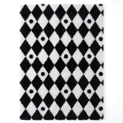 PureCozy Checkered Rug 5x8 Fluffy Shag Living Room Black and White Area Rug Modern Washable Carpet Soft Shaggy Non Slip Indoor Plush Fuzzy Rugs for Bedroom Dorm Office Home Aesthetic Decor