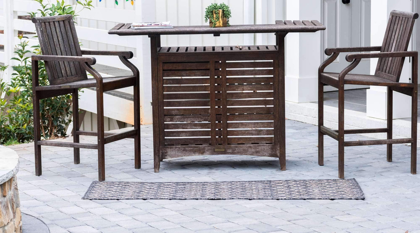 Unique Loom Outdoor Trellis Collection Area Rug - Tribal Trellis (2' x 6' 1" Runner, Charcoal Gray/ Natural)