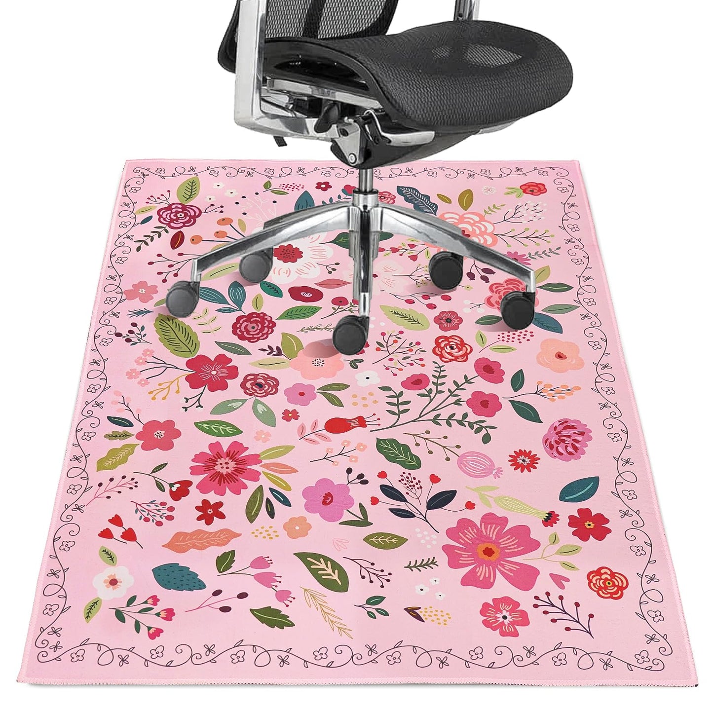 Office Chair Mat for Hardwood Floor 36"X 48" Heavy Duty Desk Chair Rug for Under Gaming Rolling Chairs Computer Decor Protect Mats Low Pile Non-Slip Rubber for Carpet & Tile Floor-Boho Flower