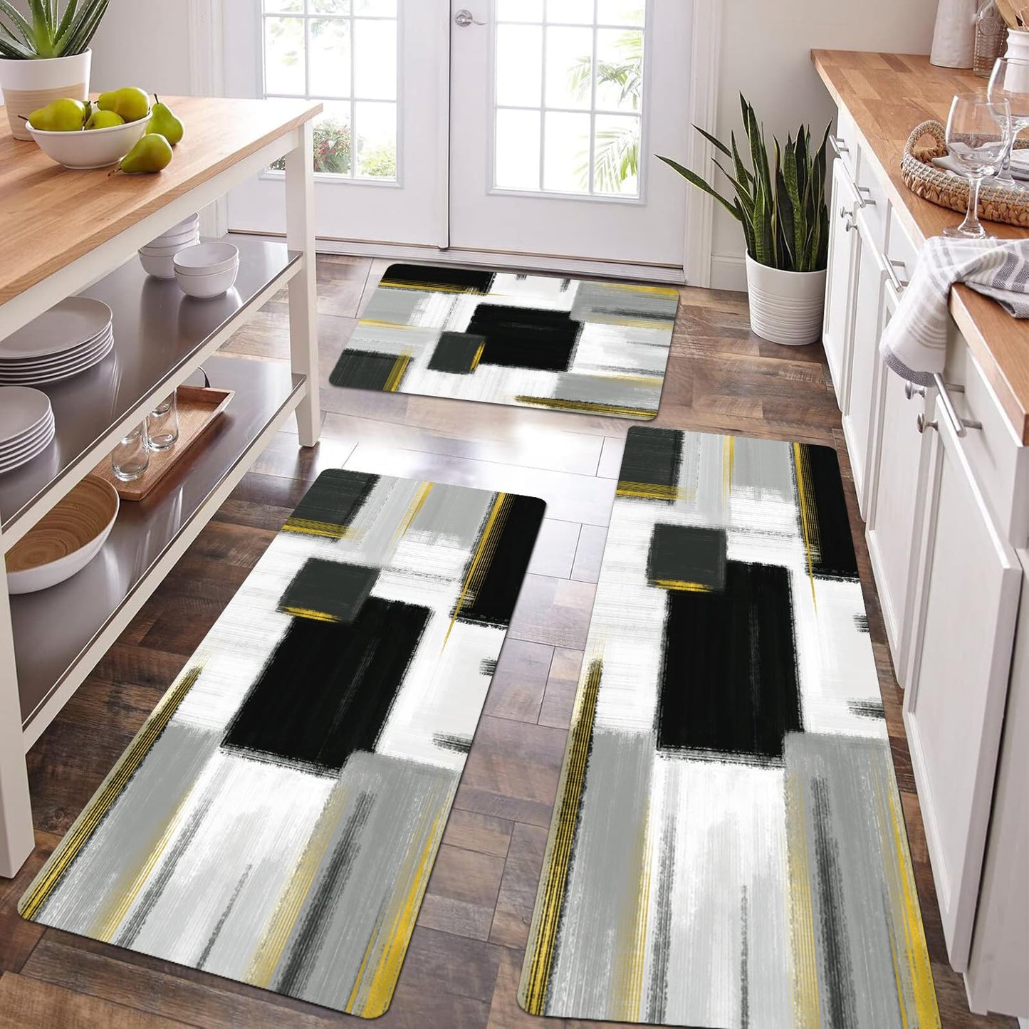 XLHOMO Kitchen Rugs Sets of 3, Non Slip Washable Kitchen Mats for Floor, Anti-Fatigue Runner Rug with Rubber Backing, Waterproof Kitchen Rug Set for Laundry, Floor, Office, Hallway