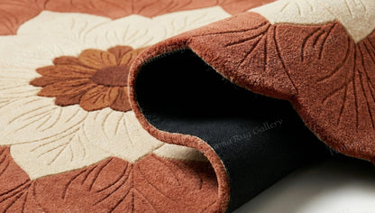 Panama Rug Gallery Hand Tufted Wool Area Rug New Zealand Wool High Pile Floral Shaped Carpet with Cotton Backing Shed and Stain Resistant Modern Designer Rug for Living Room Bedroom Kids Room(5x5ft)