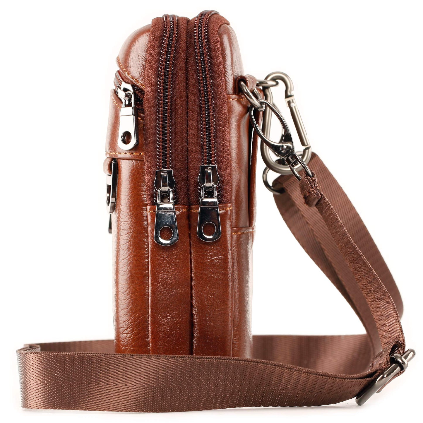 Leather Cell Phone Wallet Shoulder Holster,Hip Bum Pack Pouch Belt Pouch Bolso para Hombre Crossbody Bag for Men with Card Slots Compatible with iPhone (Brown)