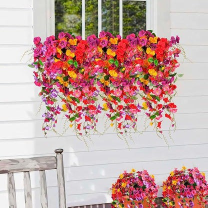 Artificial Flowers for Outdoors 3 Pack Fake Hanging Plants with Faux Hibiscus Flowers Summer Fall Decor UV Resistant Silk Leaves for Indoor Outdoor Front Door Porch Patio Planter Decor